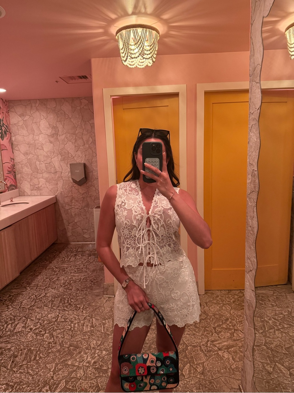 Zara White Lace Cropped Vest & Shorts Set